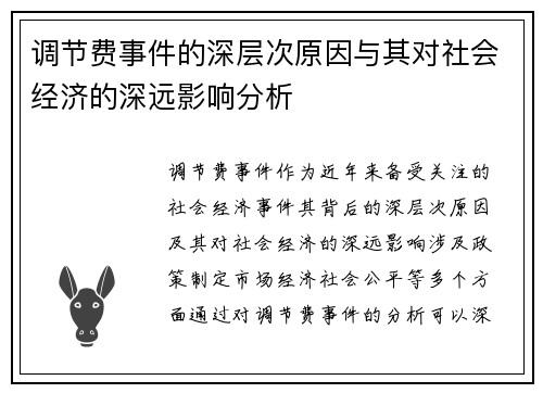 调节费事件的深层次原因与其对社会经济的深远影响分析